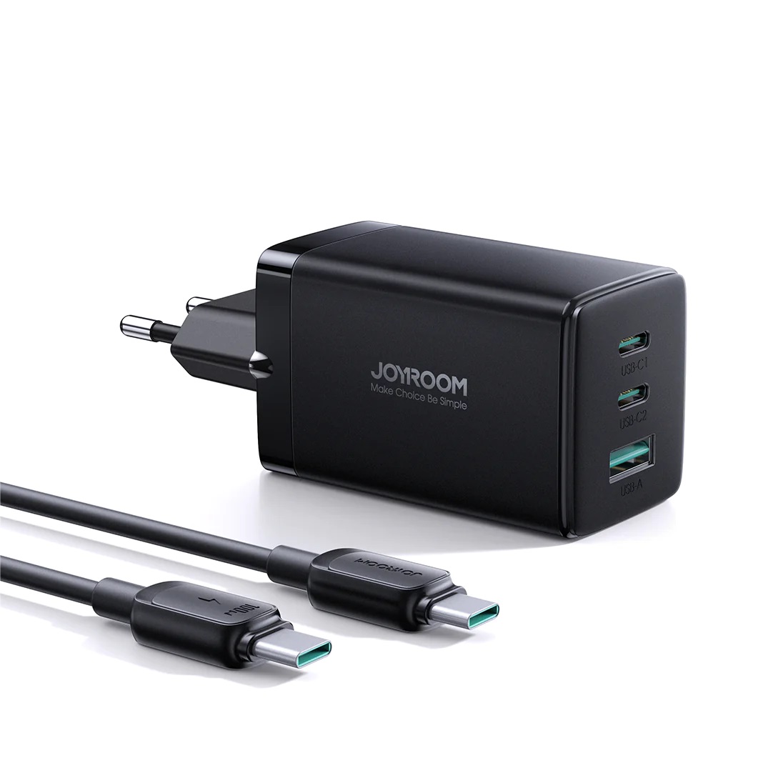 Joyroom TCG01 GaN Ultra 65W 2C1A Fast Charger+100W C to C Cable 1.2m - Black