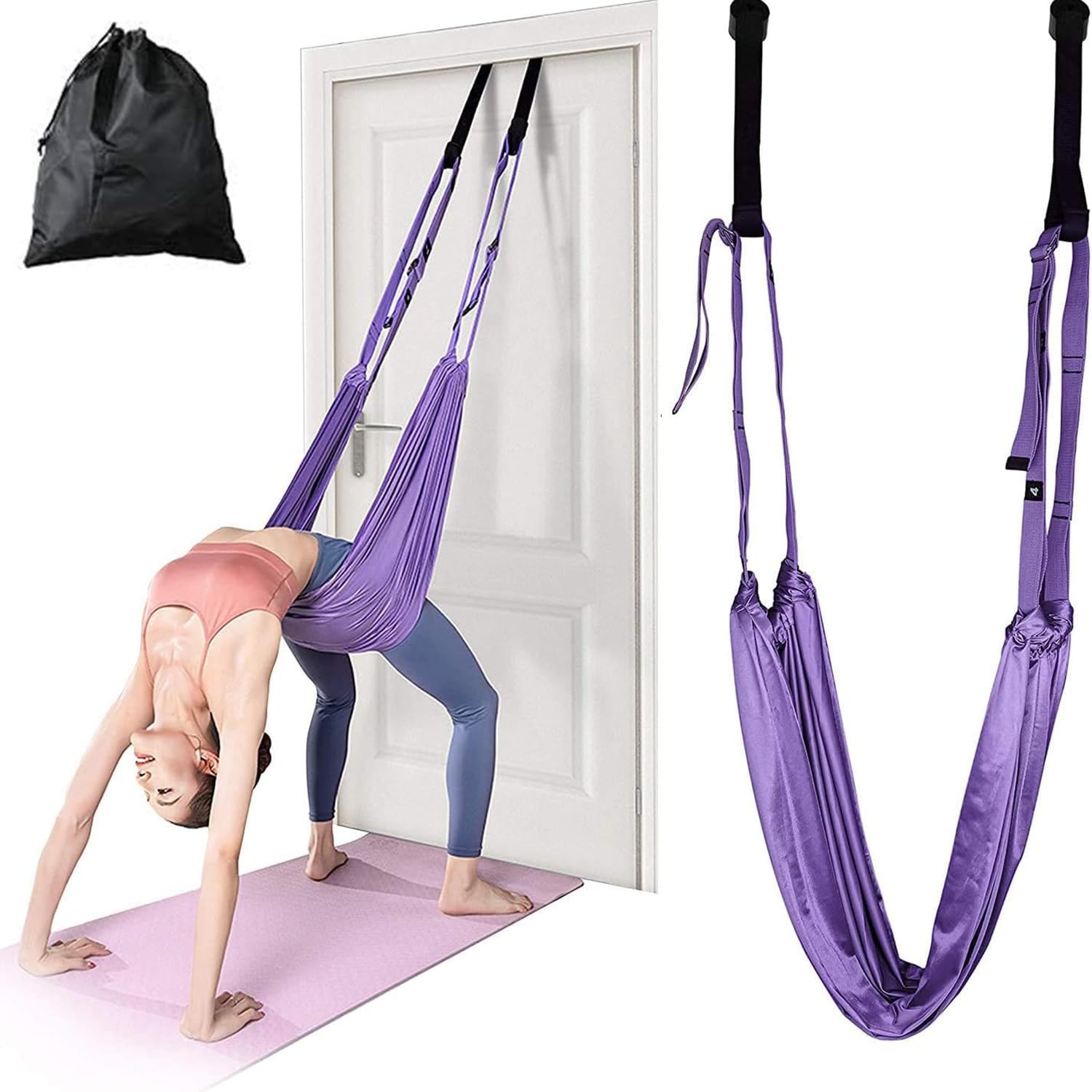 Aerial Yoga Rope Door Anchor Swing No-Drill Stretching & Backbend Training Strap - Purple