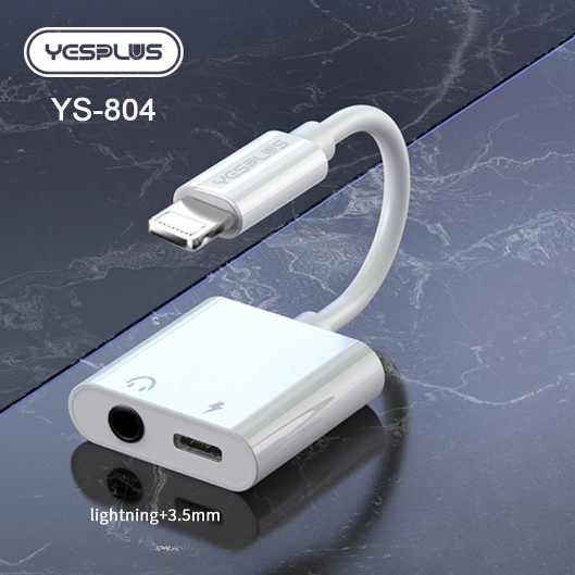 Yesplus YS 804 Lightning 2 In 1 3.5mm Charging Call And Music Plug Adapter - White