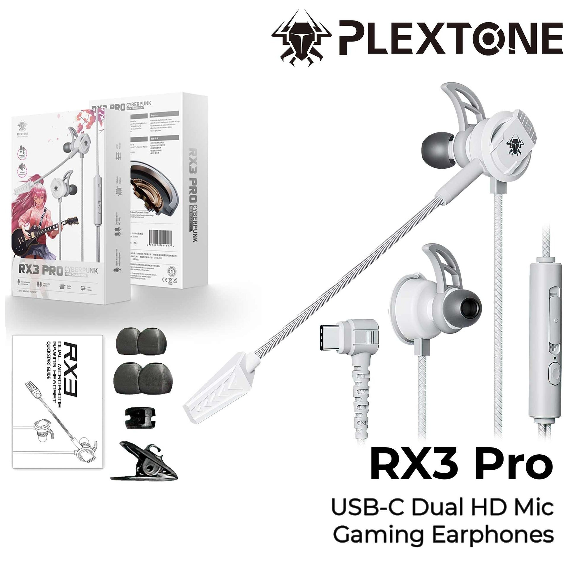 Plextone RX3 Pro In-Ear Wired Gaming Earphones With Removable HD Microphone - White