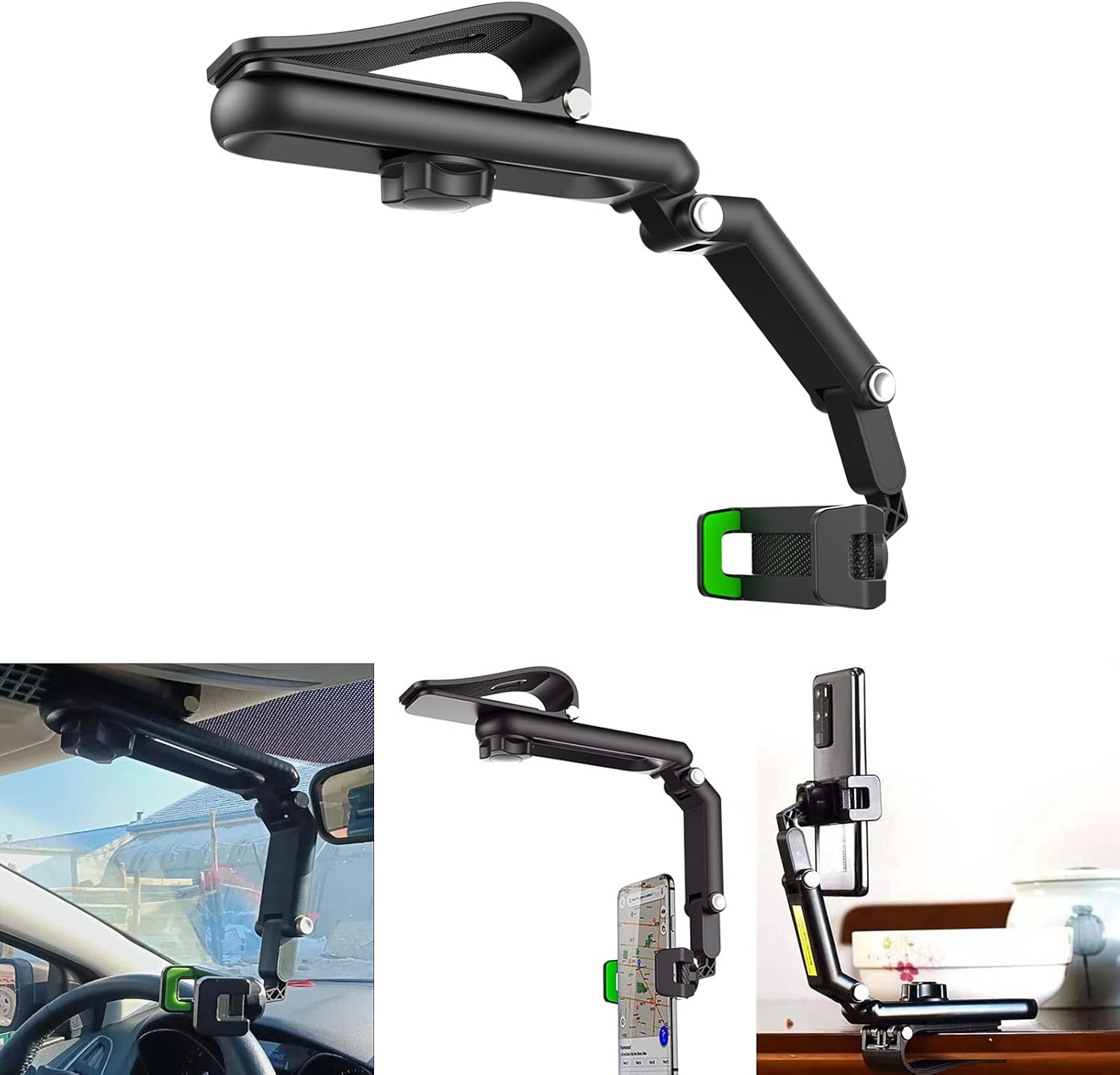 Universal Adjustable Clip Car Phone Mount For Visor - Black