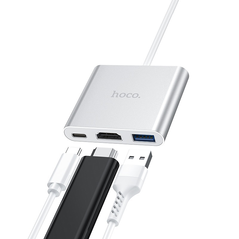 Hoco HB14 Type C Hub USB3.0 + HDMI + PD - Silver