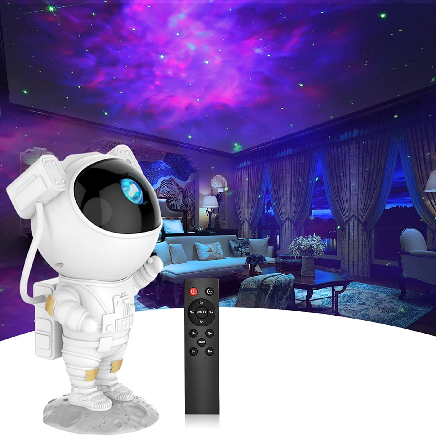Astronaut Starry Nebula Ceiling LED Lamp Star Projector Galaxy Night Lights With Timer And Remote - Multicolor