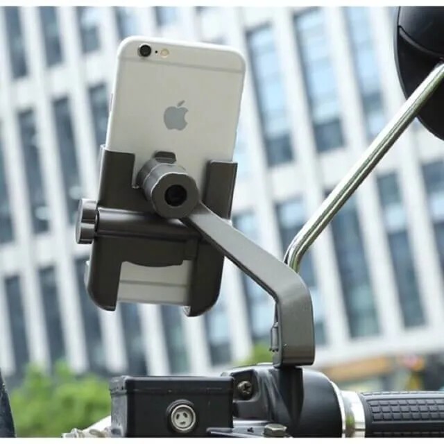Bike Scooter Mirror Mobile Holder Full Metal Body Phone Holder - Black