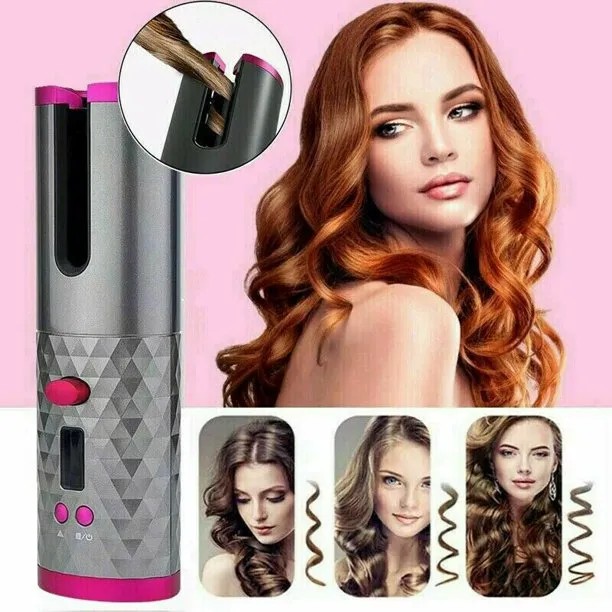Wireless Portable Cordless Auto Hair Curler USB Rechargeable LCD Display - Black