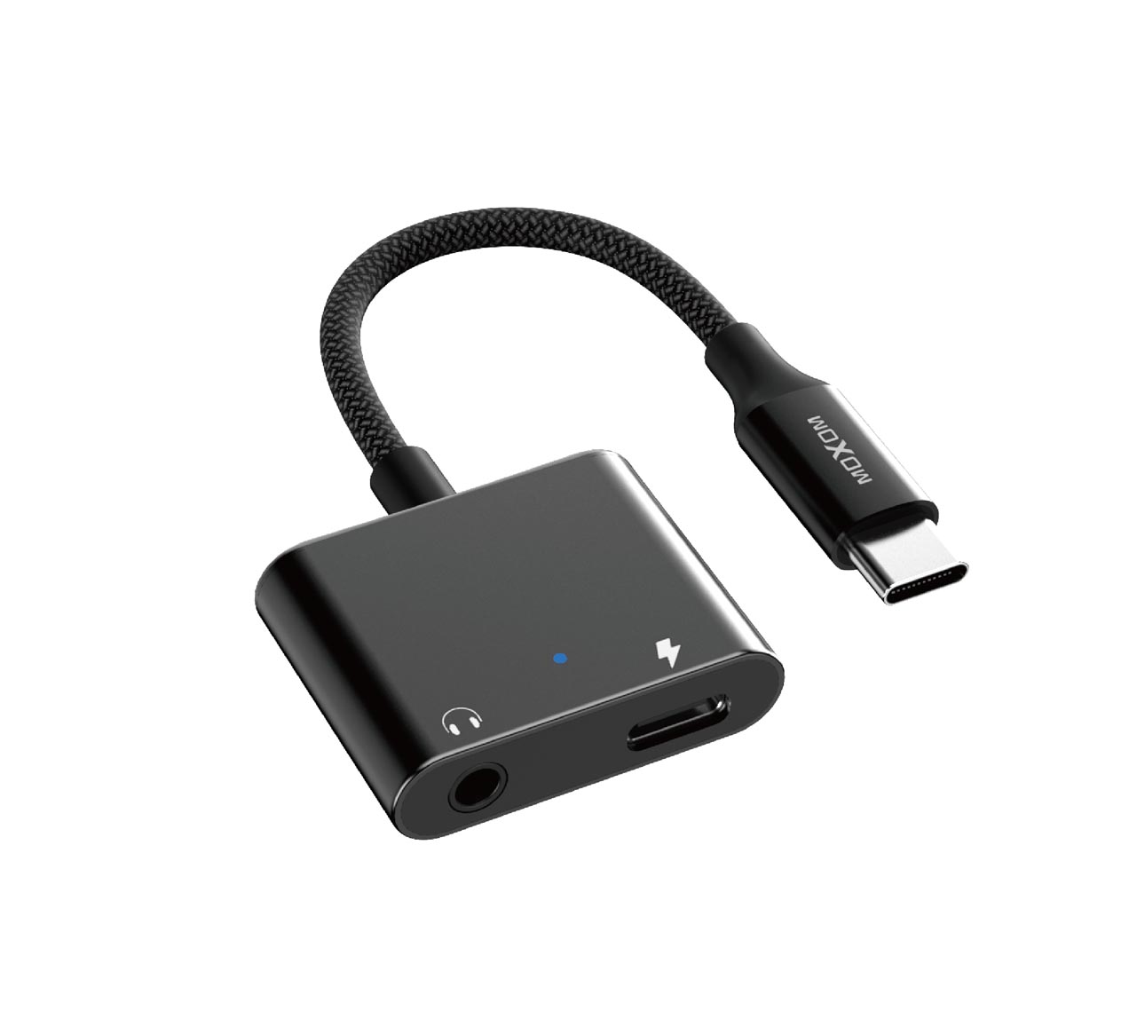 Moxom AX71 60W Type-C to 3.5mm+Type-C Charge Audio Adapter - Black