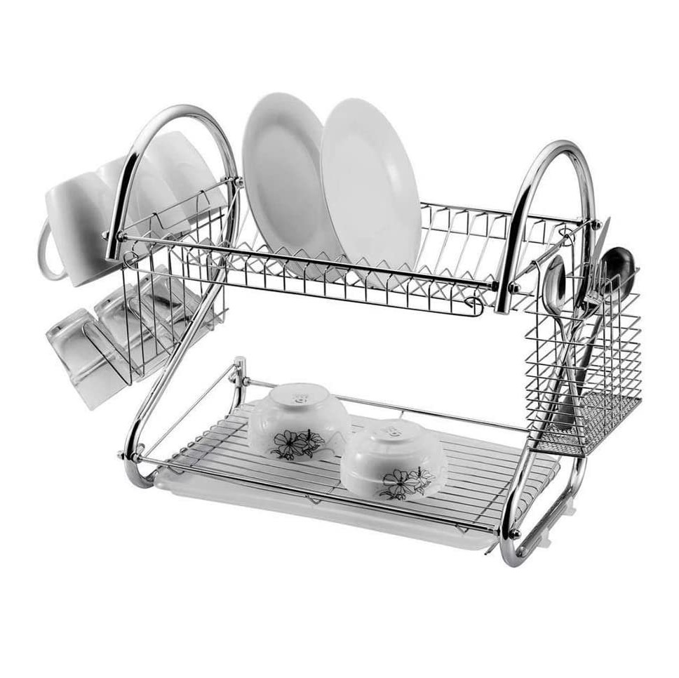 2 Layer Dish Drainer Drying Rack Kitchen Shelf - Silver
