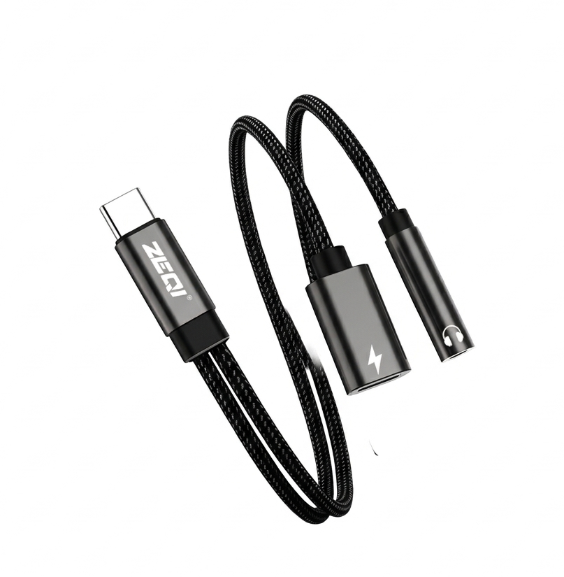 Zeqi ZE U404 Type-C 2-in-1 Audio & Charging Adapter - Black