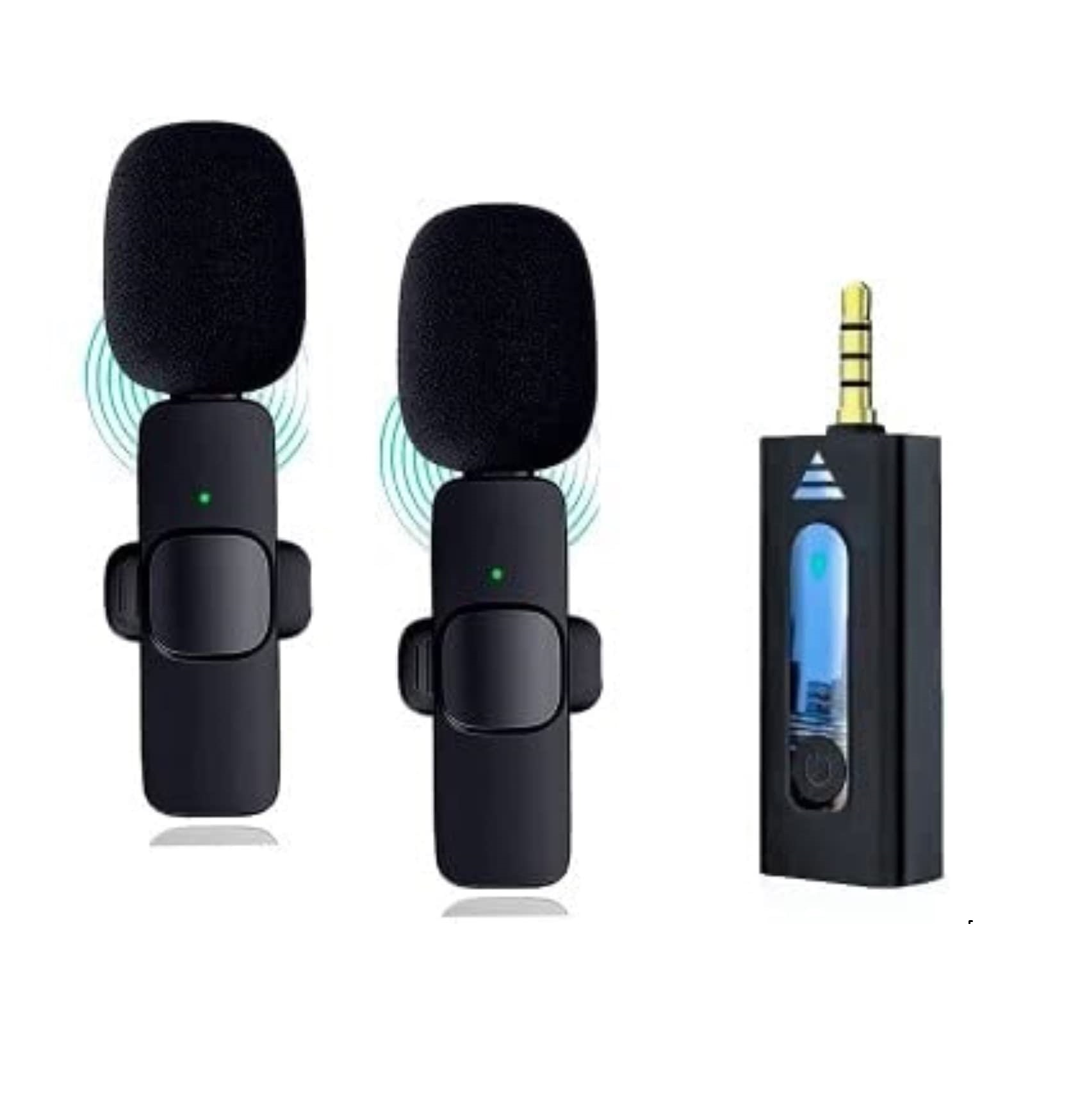 K35 3.5mm Aux Dual Receivers 2 Mics 1 Input Wireless Collar Microphone - Black