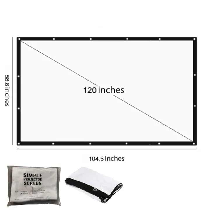 120 Inch Indoor Outdoor Dual Front Rear Portable Projector Screen - White