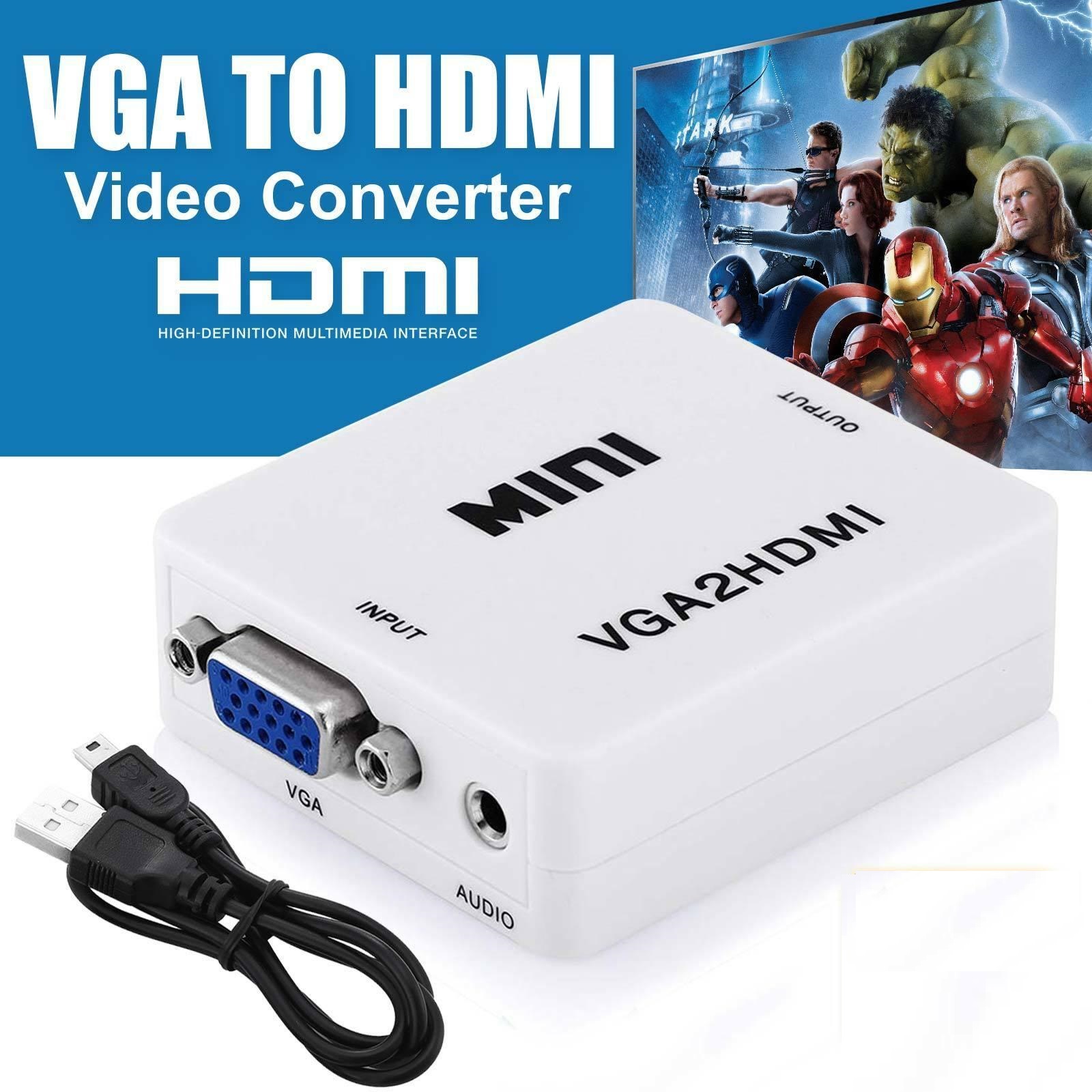 Mini VGA to HDMI Adapter VGA2HDMI Converter Connector With Audio For HDTV Projector - White