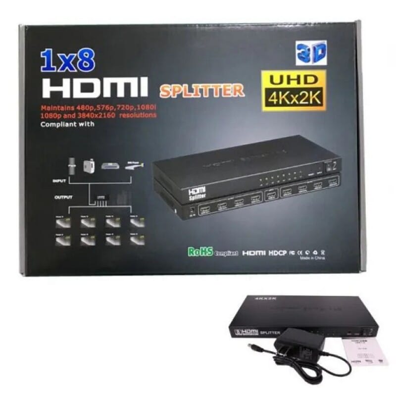 HDMI Splitter 1 In 8 Out Support 4K 2K 3D - Black
