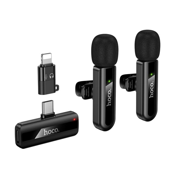 Hoco L20A Type-C And 8 Pin Dual Mic Lavalier Wireless Microphone - Black