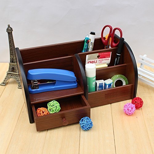 Wooden Pen Stand Mobile Holder Desk Organizer For Office & Study Use - Brown