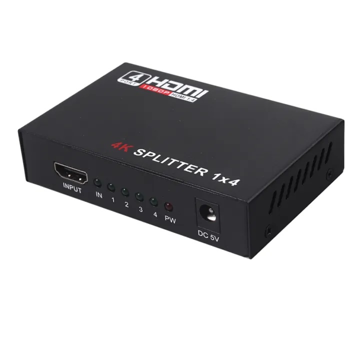 4 Port HDMI Splitter Adapter 4K Hub Multi Splitter & Amplifier 1 Input 4 Output - Black