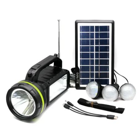 Solar LED Light Kit GD2000A With 3 Bulbs, Speaker & Powerbank - Black