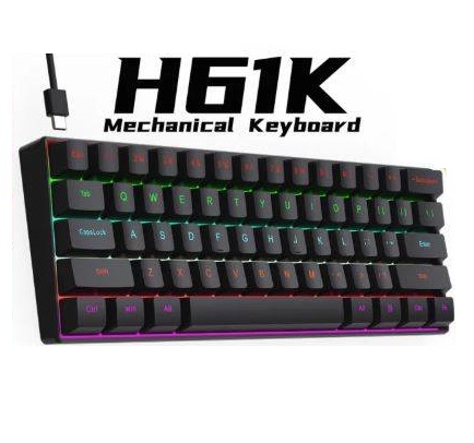 H61K Blue Switch Mechanical Keyboard Blue Switch Type-C RGB 61 Keys - Black