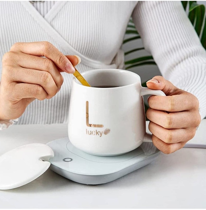 Smart 55°C Mug Warmer Set Coffee Milk Heating Coaster With Ceramic Mug - White