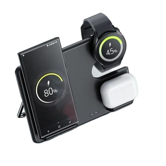 Hoco CQ2 3 In 1 Wireless Charger Stand 15W For Samsung Phones - Black