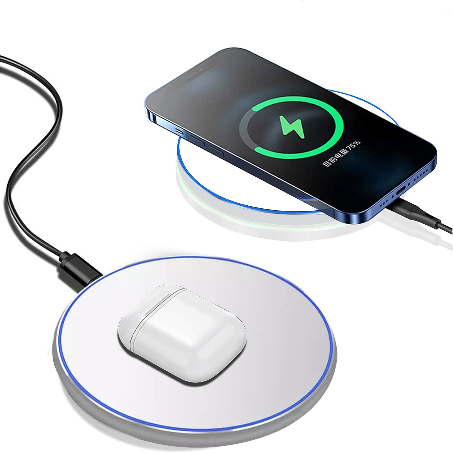 15W Qi Fast Wireless Smartphone Fast Charger Charging Pad With USB C Cable - White