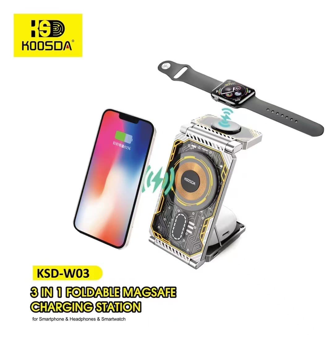 Koosda KSD W03 Foldable 3 In 1 Wireless Charger - Clear