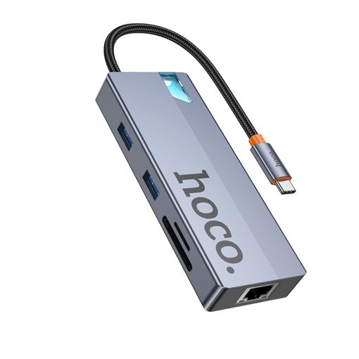 Hoco HB52 Type C Hub 8 In 1HDTV + RJ45 + SD/TF+ PD + Type-C 3.0 + 2x USB 3.0 - Grey
