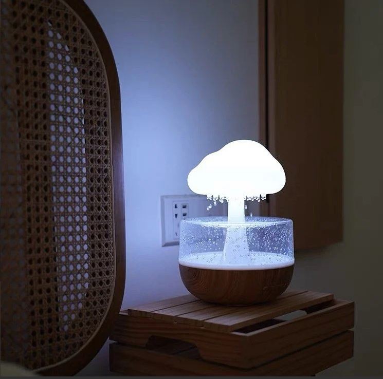 Rain Cloud Humidifier Water Drip Calming Sounds Waterfall Lamp - White
