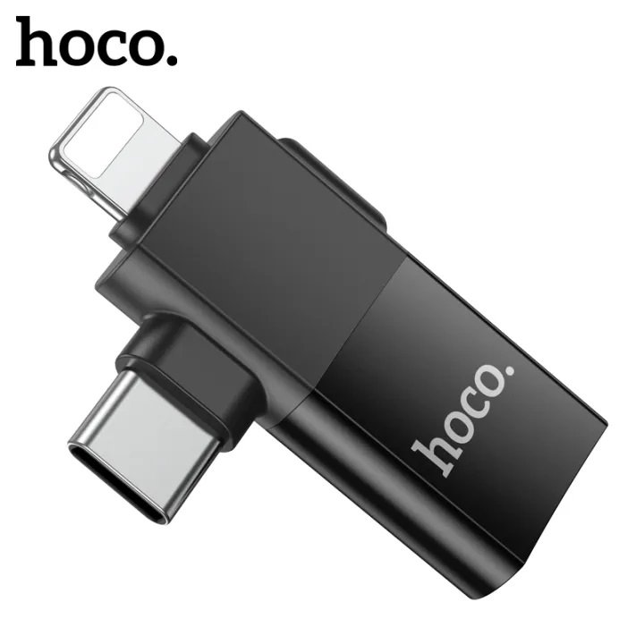 HOCO UA17 iOS /Type C Male To USB Female 2 In 1 Adapter For Converter Date Transmission OTG Adapter - Black