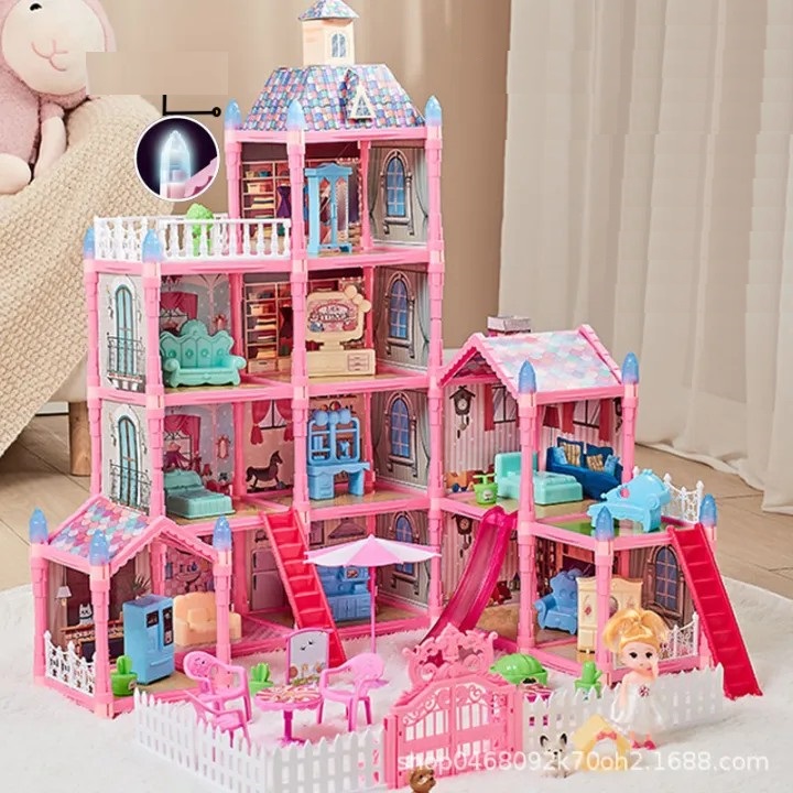 Birthday Gift Princess Castle Kids Play Doll House Dollhouse Villa Set - Multicolor