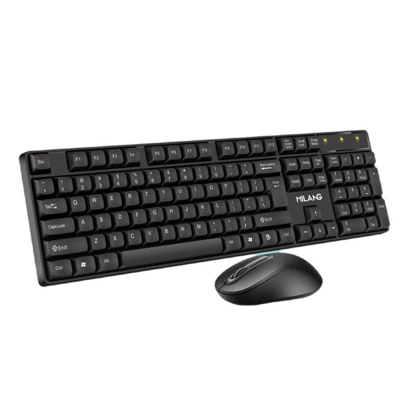 Milang W550 Wireless Keyboard Mouse Combo 104 Keys 1000DPI Ergonomic Set - Black