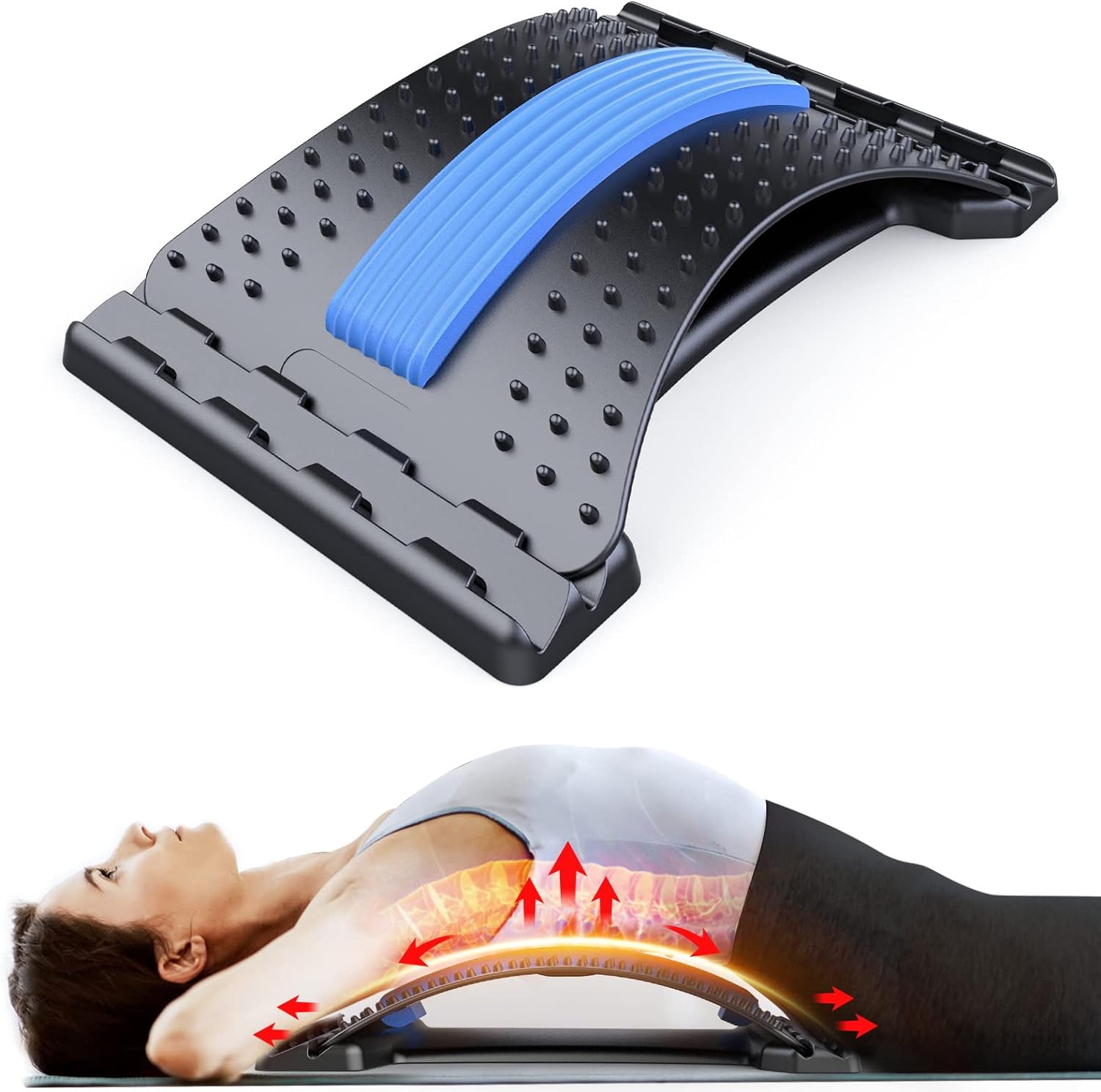 Back Stretcher For Back Pain Relief 3 Level Adjustable - Black