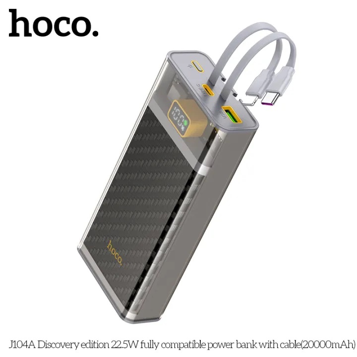 Hoco J104A Discovery Edition 22.5W 20000mAh Fully Compatible Power Bank with Cable - Grey