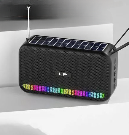 LP V75 Solar Charging Wireless Bass Bluetooth Speaker With LED Lights - Black