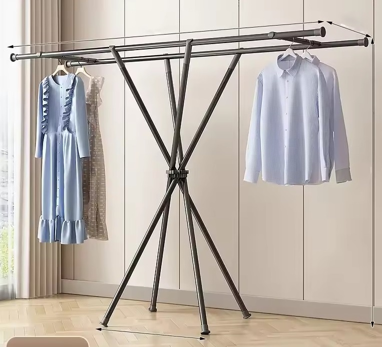Foldable X-Shaped Clothes Drying Rack Space-Saving Indoor Balcony Hanger - Black
