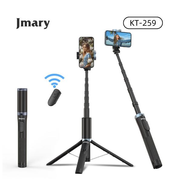 Jmary KT 259 1.6 Meter All In One Selfie Stick Tripod - Black