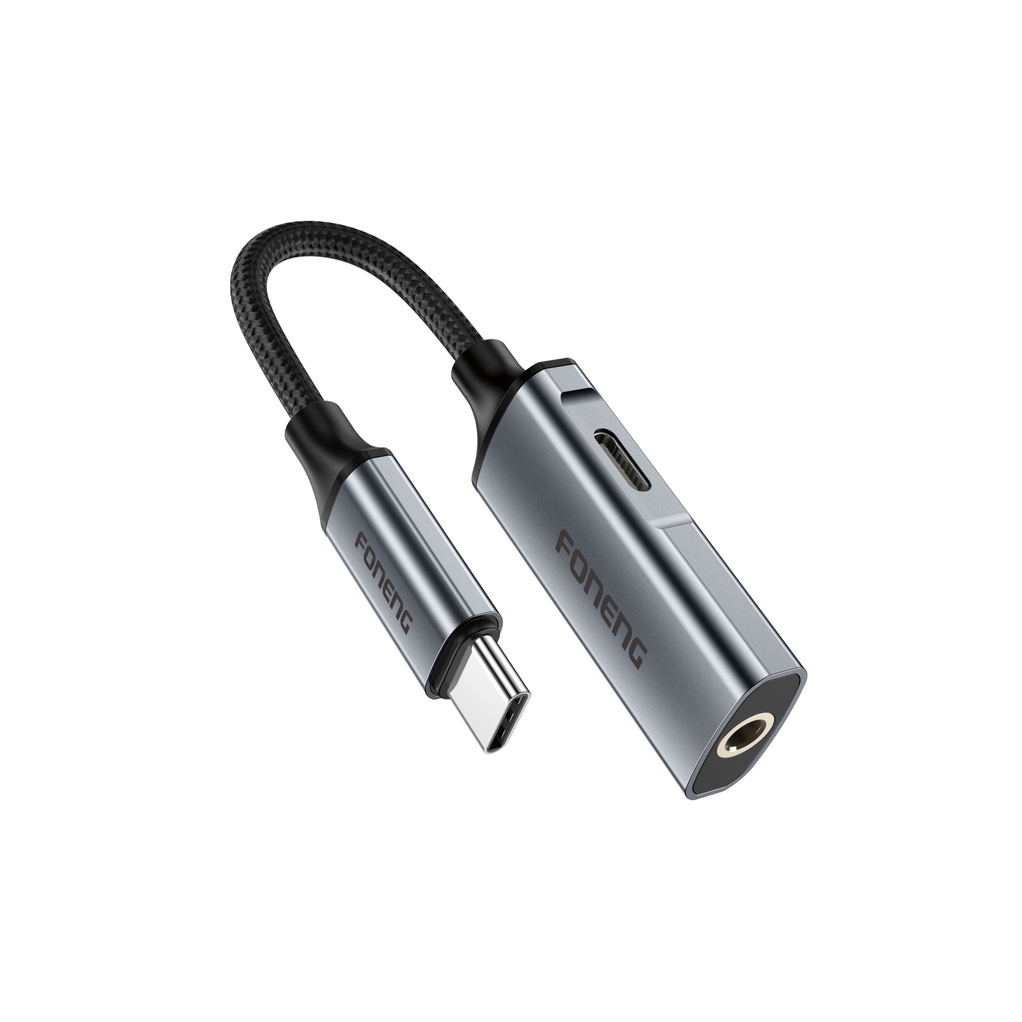 Foneng BM32 Type C 2-in-1 Metal Audio Cable (13cm) - Grey
