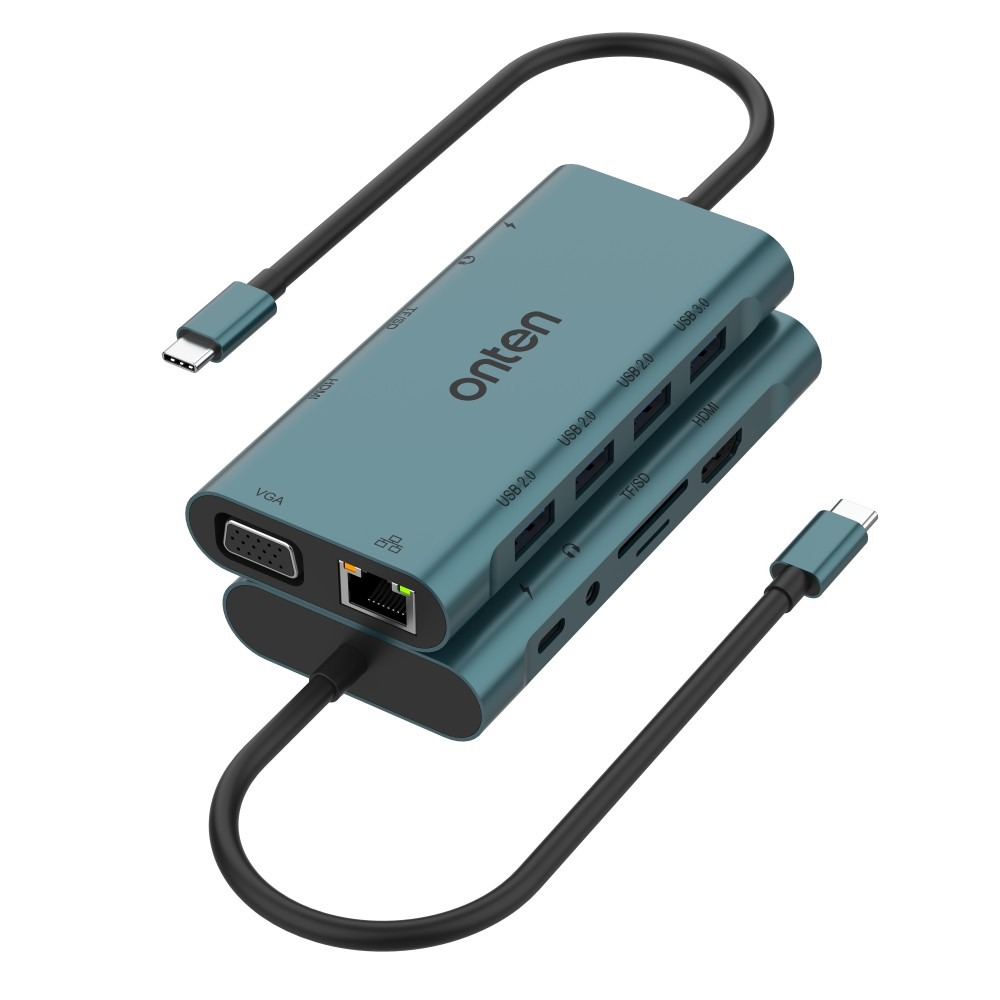 Onten 9591A USB-C Hub Docking Station VGA HDMI RJ45 Aux Card Reader - Blue