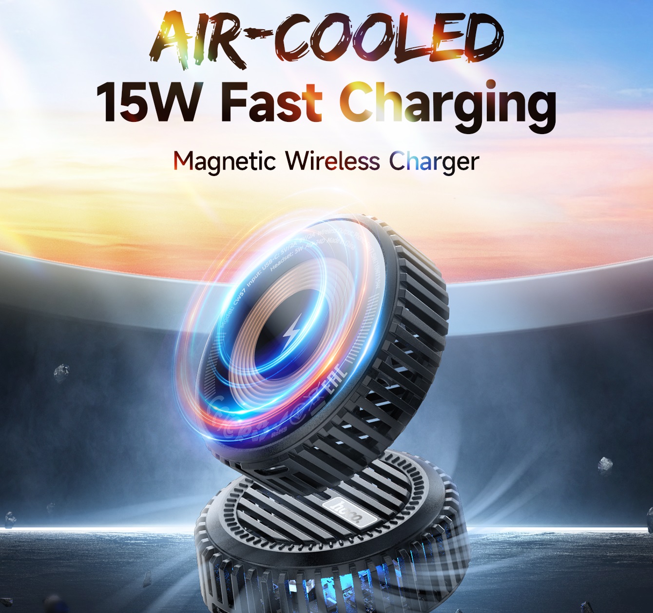 Hoco CW57 Air Cooler 15W Magnetic Wireless Fast Charger -  Black
