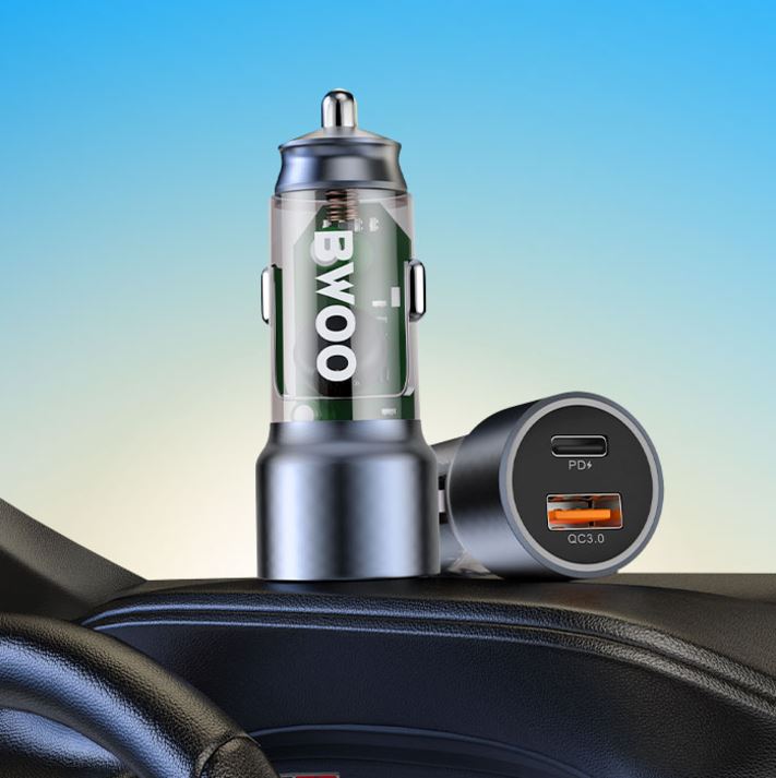 Bwoo CC95 43W USB-C Car Charger 2 Ports Transparent - Black
