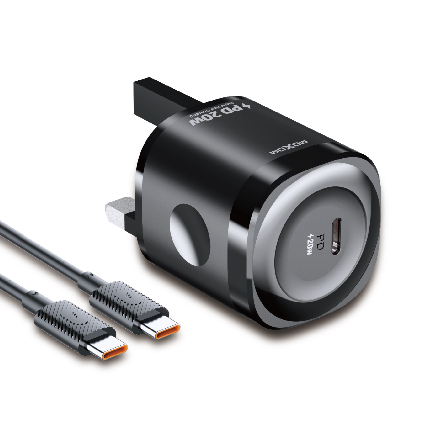 Moxom LX HC808 PD 20W Fast Charger With Type C Cable - Black