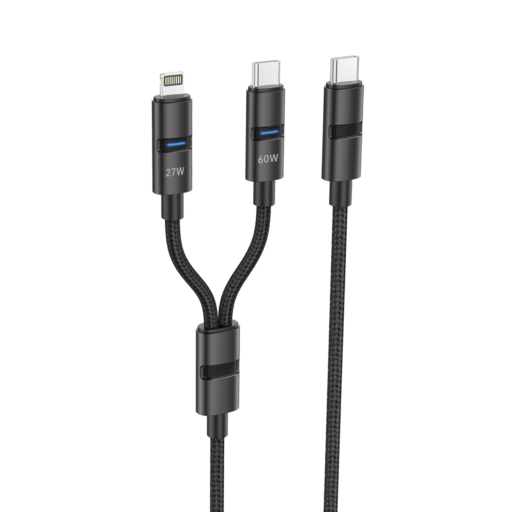 Foneng XS10 1.2M 2 In 1 Metal Head Braided Cable 60W Fast Charging - Black