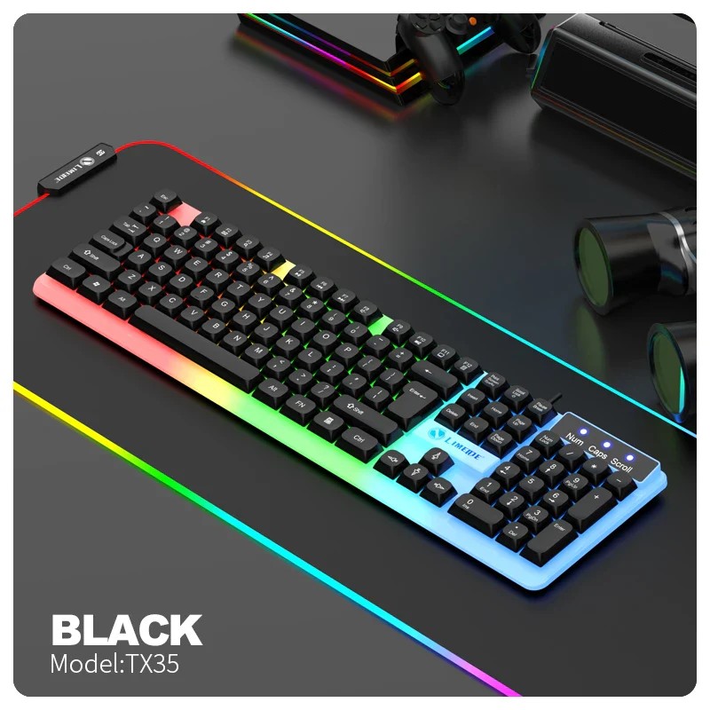 Limeide TX35 Wired Membrane Gaming Office Keyboard With Colorful Lighting 104 Keys - Black