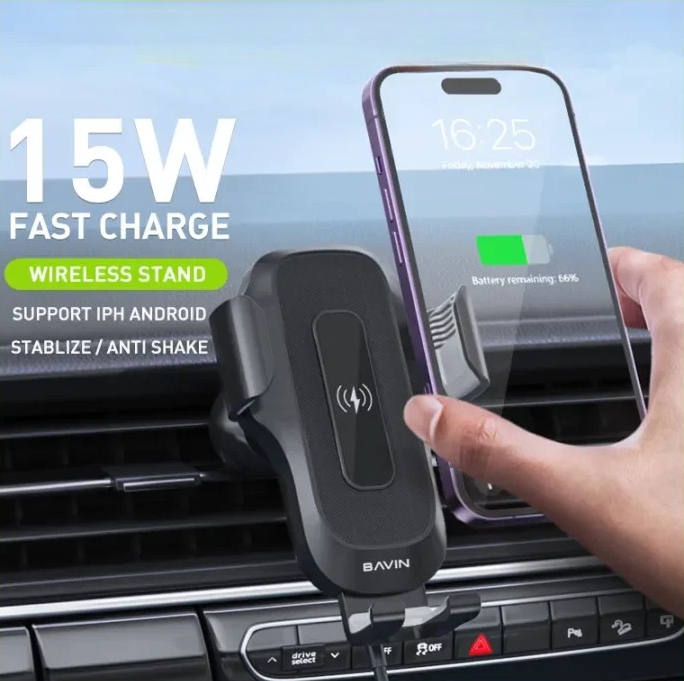 Bavin PC1035 15W Fast Charge Wireless Charging Car Mobile Phone Holder - Black