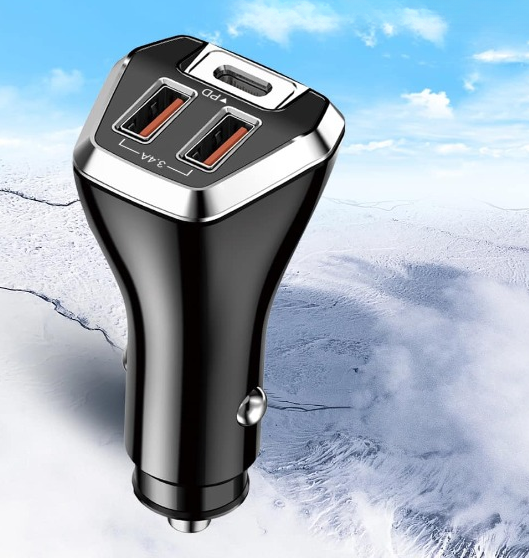 Yesplus YS-1214 6A Car Charger with PD 20W & Dual USB Fast Charging Ports - Black
