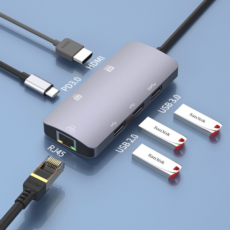 Onten OTN UC910 USB-C Type-C Portable Multifunctional HUB Docking Station - Grey