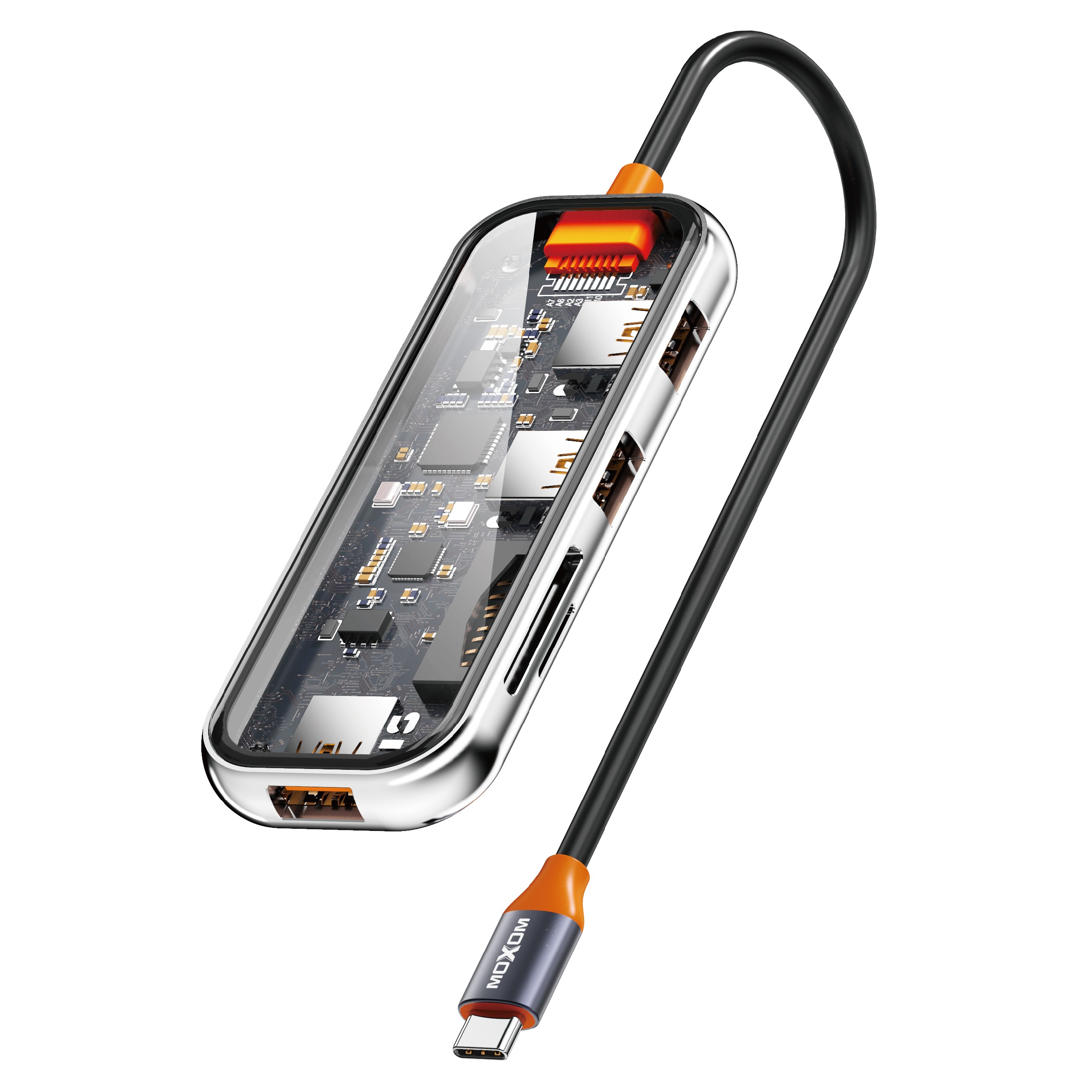 Moxom LX-HB801 5 In 1 Type C 3.0 Portable Hub For Laptops - Clear
