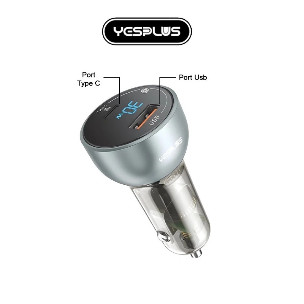 Yesplus YS 1211 PD30W+QC3.0 USB And Type-C Transparent LED Display Car Charger - Black