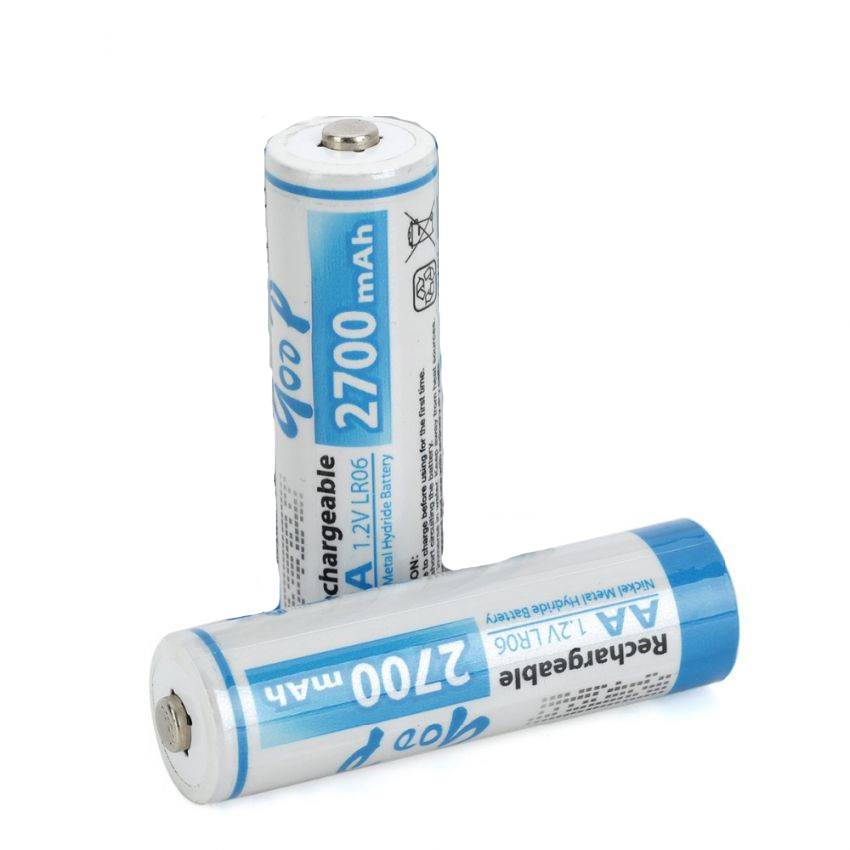 Goop AA Sized 2700mAh Ni-CD 1.2V Rechargeable Battery 1 Pair Up to 1100 Cycles - Multicolor