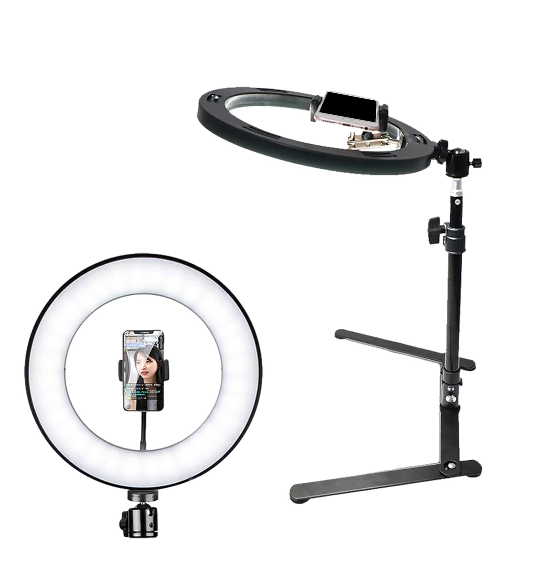 Adjustable Ring Light Phone Stand Tripod Mount For Vlogging & Live Streaming 10 Inch - Black