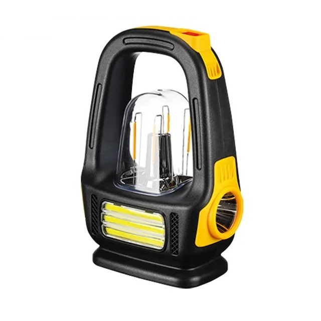 Solar Rechargeable Camping Lantern Light Bright COB Flashlight For Hiking & Fishing - Yellow